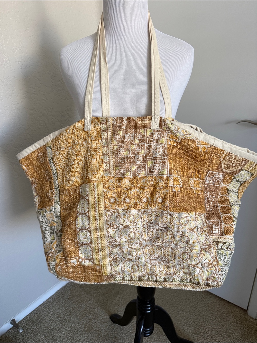 Amuse Society Patchwork Canvas Tote in Mustard and Cream